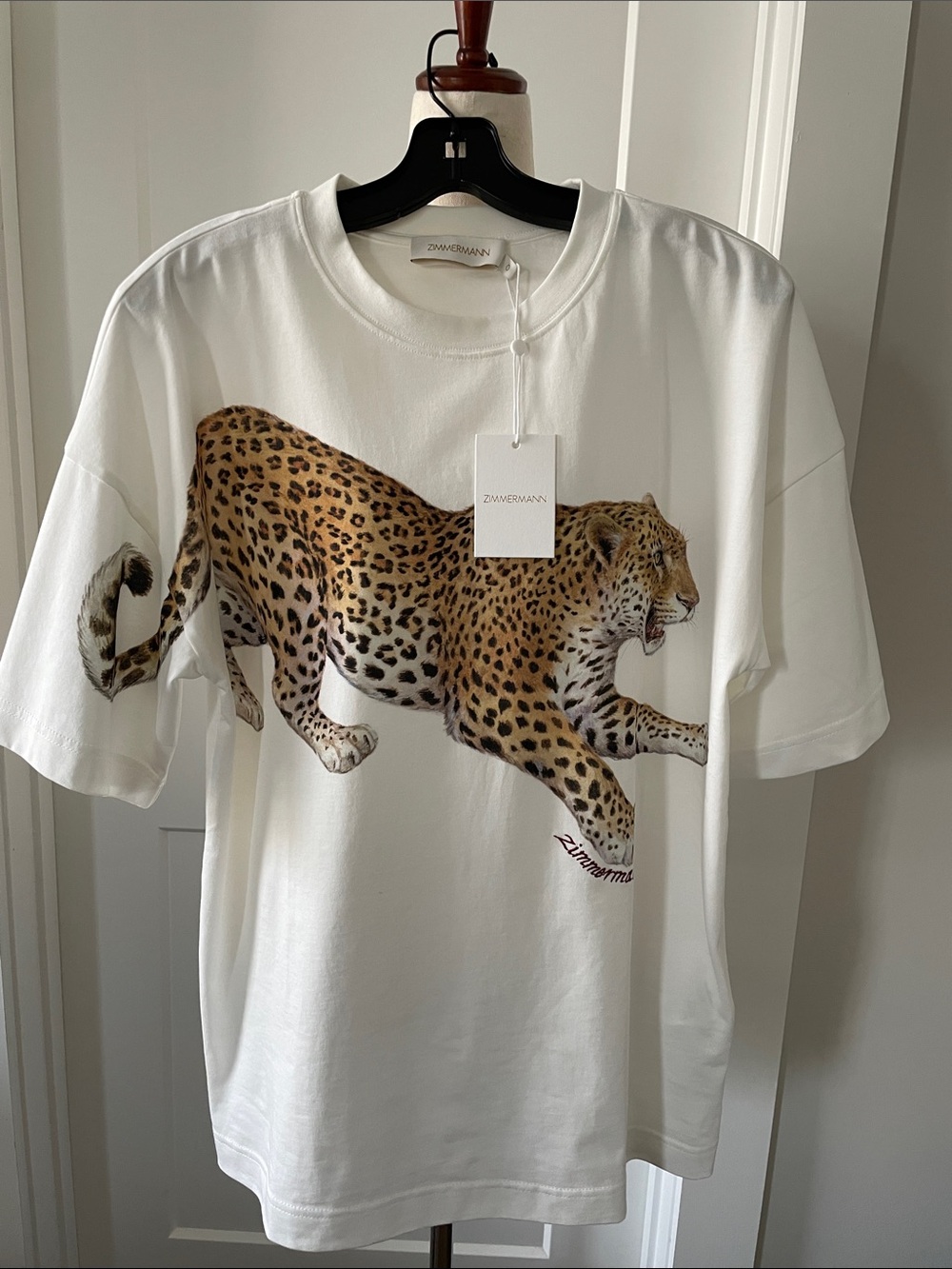 Zimmermann White 
Printed Tee with Leopard Graphic